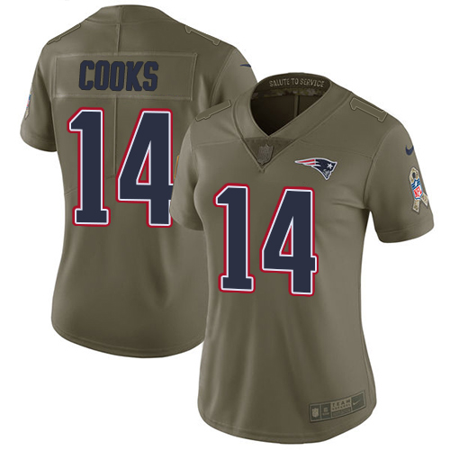 Nike Patriots #14 Brandin Cooks Olive Women's Stitched NFL Limited Salute to Service Jersey - Click Image to Close